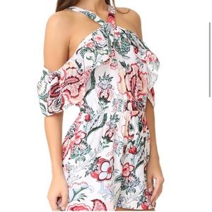 Club Monaco Cold Shoulder Dacko Floral Silk Romper Size 6 EUC
